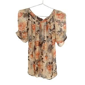 Joie Sheer Silk Floral Blouse S — Adjustable Back Tie, Like New